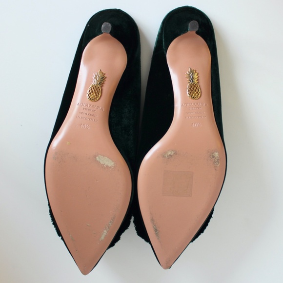 Aquazzura Powder-Puff Green Velvet Kitten Heel Mules, IT 40.5, Excellent Cond. - Picture 8 of 14